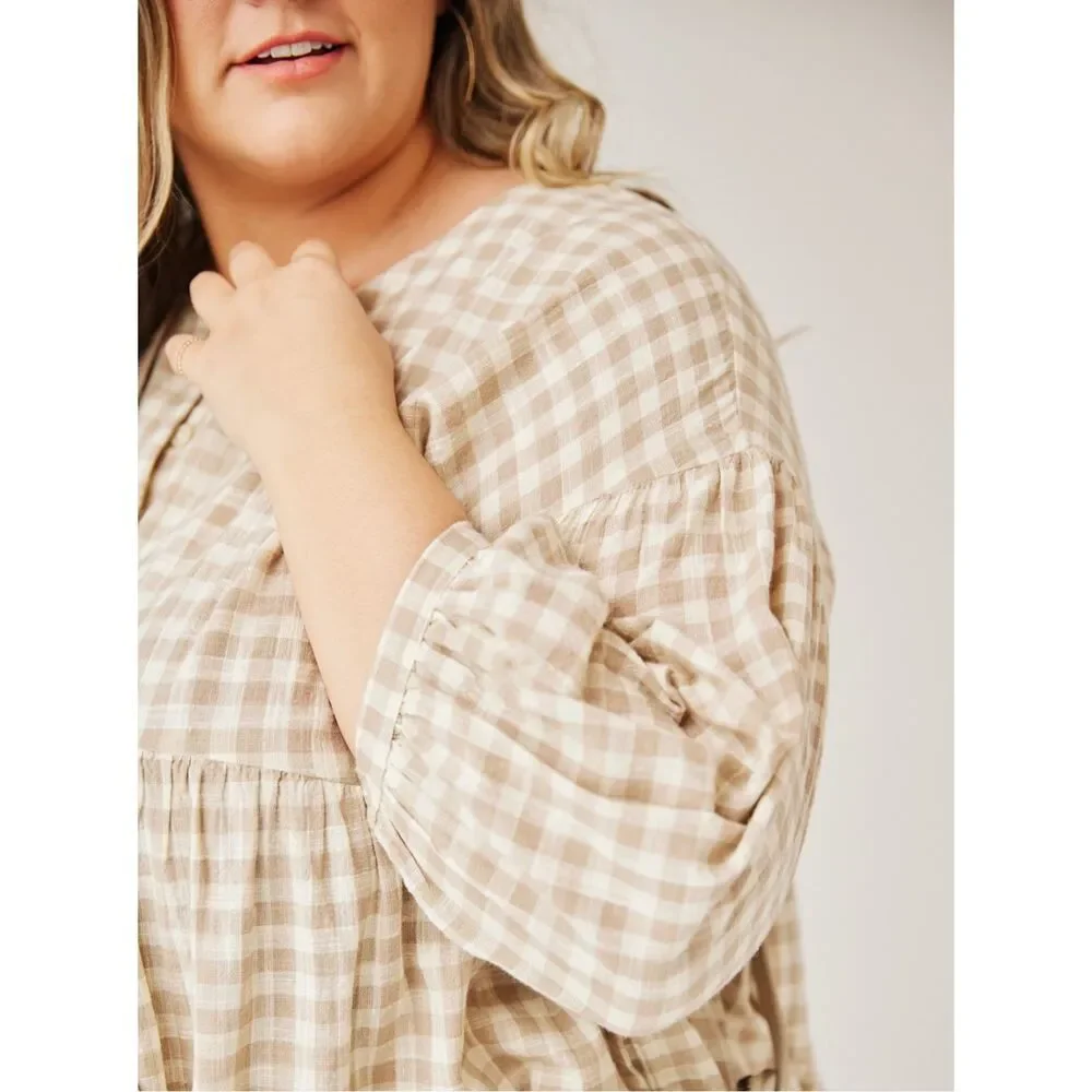 Able Beige Plaid Mini Dress - Picture 3 of 13